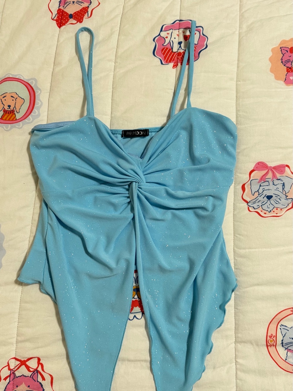 Papermoon Light Blue Sparkle Twist-Front Cami